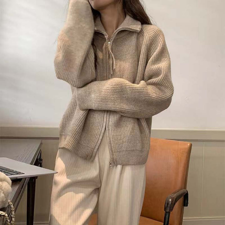 Pull-over tricot décontracté pour femmes avec un col haut et fermeture éclair Chic & Stil