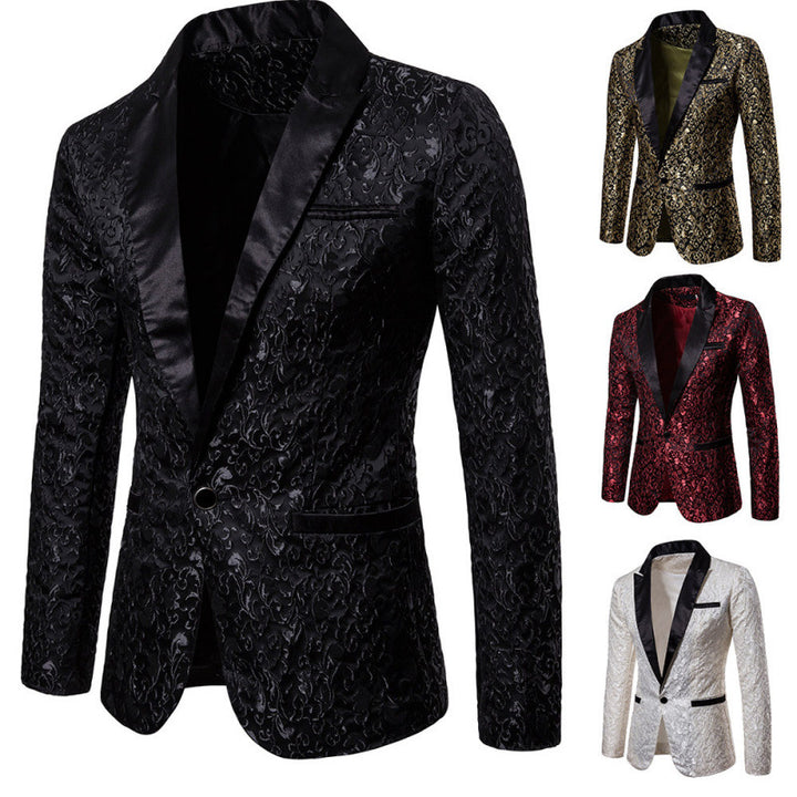 Chic Floral Patterned Festive Jacquard Blazer for Men and Style