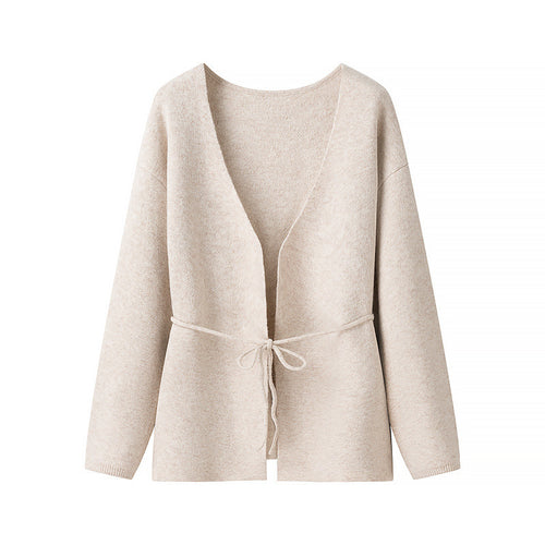 Veste tricotée décontractée pour femmes avec ceinture à nouer à la mode Lune London