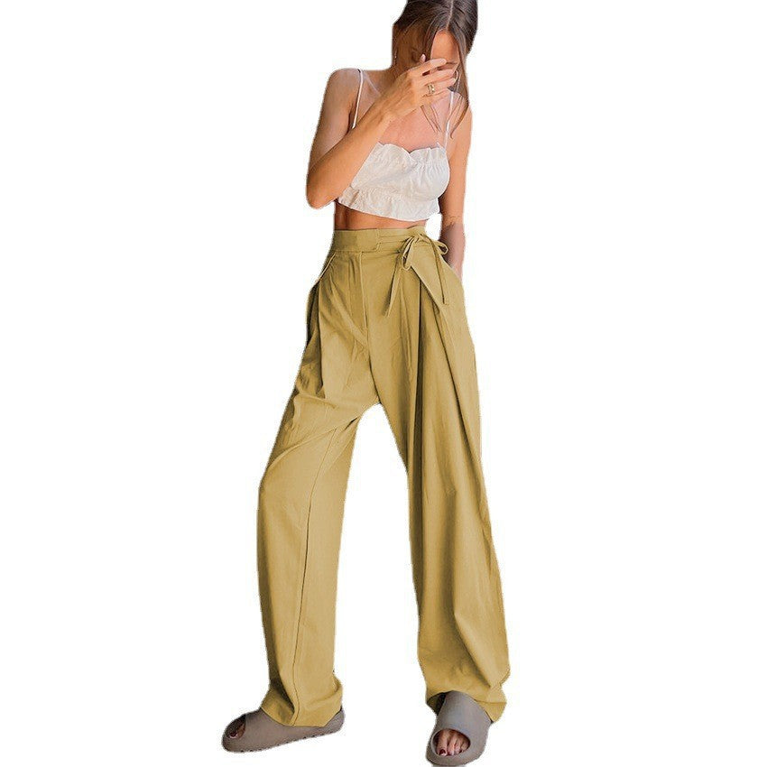 High-waisted wide-leg pants for women with drawstring and elegant pleats Lune London