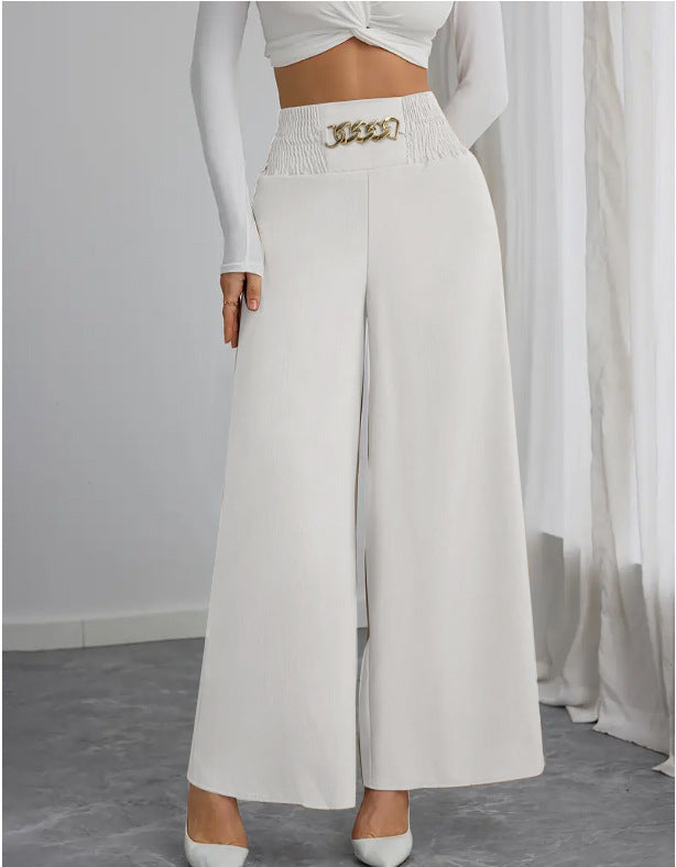 High-waisted wide-leg pants for women with decorative elastic and a trendy belt Lune London