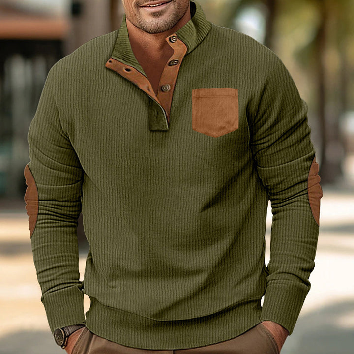 Men's long sleeve sweater with contrast sleeves and button placket Lune London