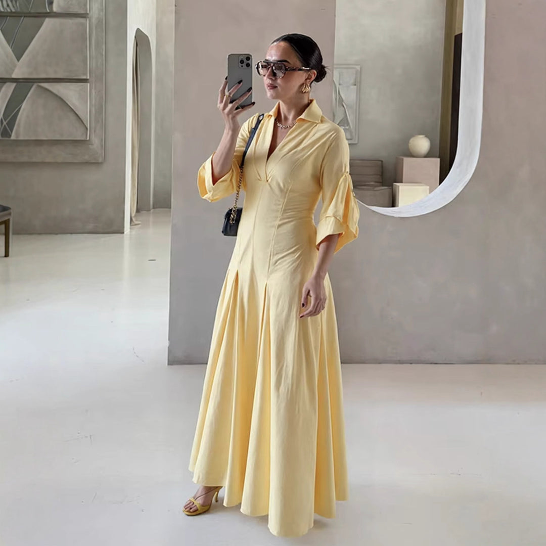Shirt dress for ladies with an elegant V neckline and wide sleeves Lune London