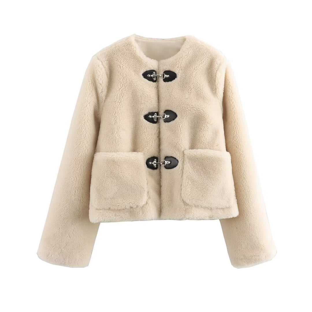 Women fleece jacket with decorative buttons Lune London