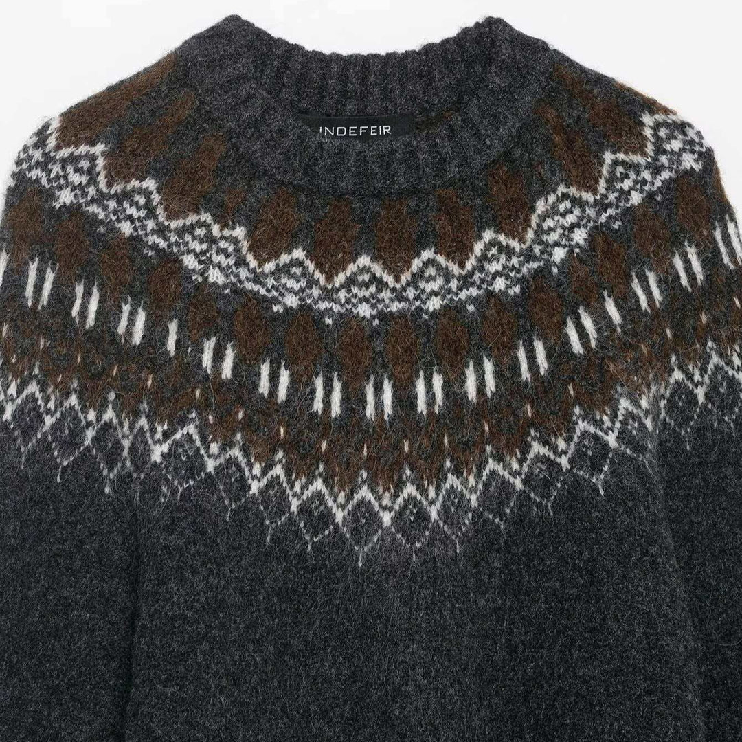 Pull en tricot pour femmes avec un motif norvégien moderne et une coupe décontractée Chic & Stil