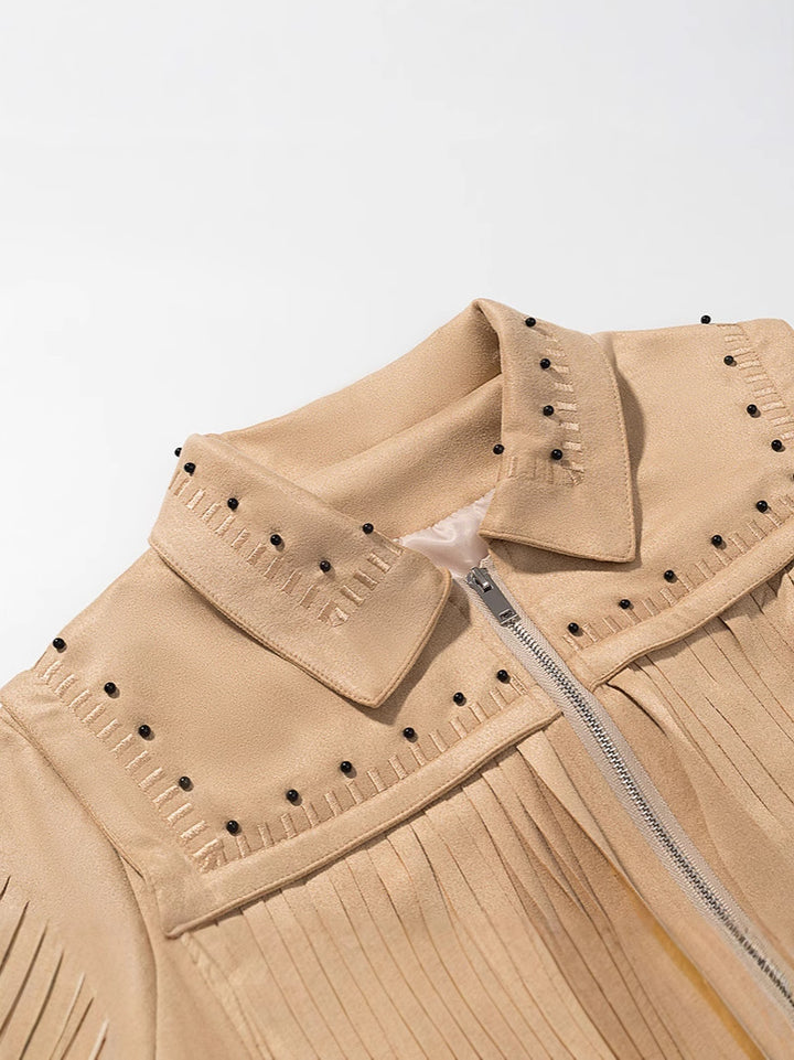 Fringed jacket for women with decorative studs Lune London