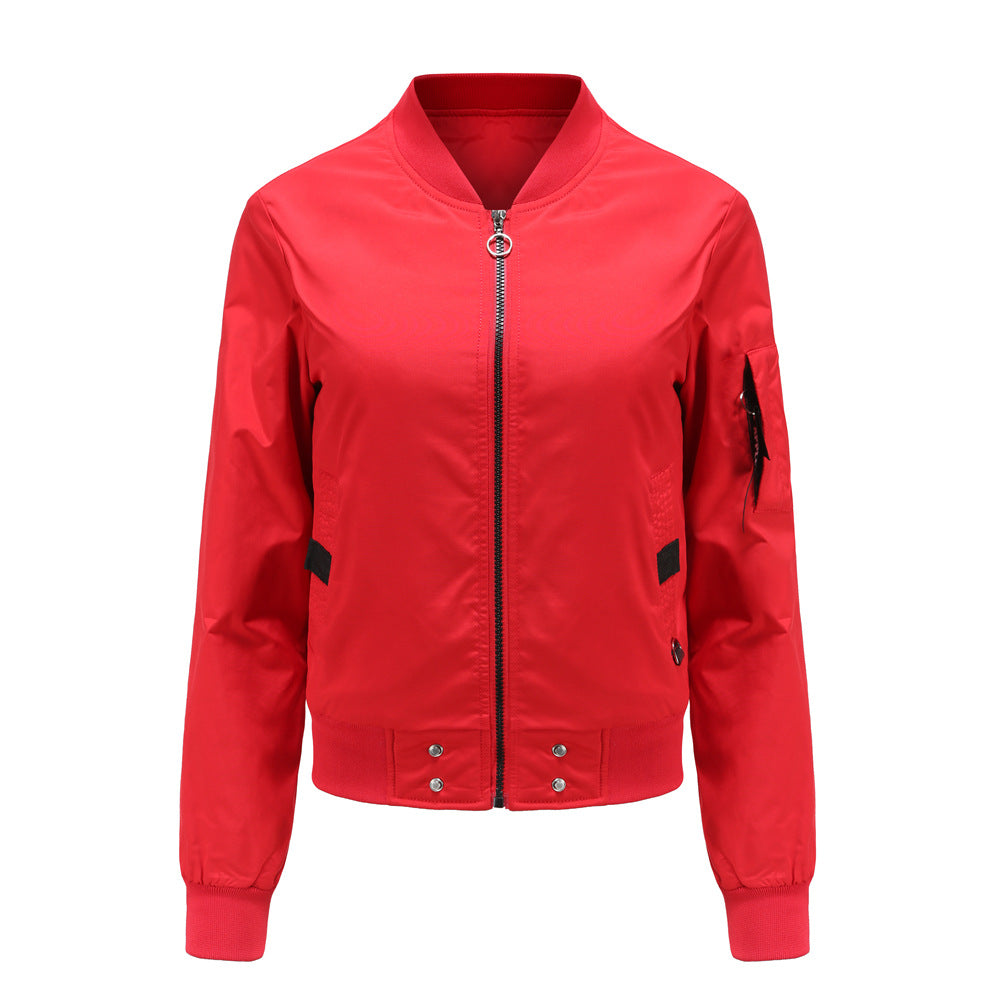 Trendy women's bomber jacket with practical pockets and chic side inserts