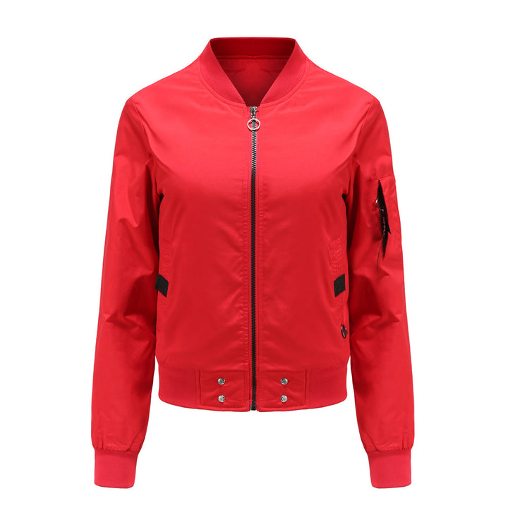 Trendy women's bomber jacket with practical pockets and chic side inserts