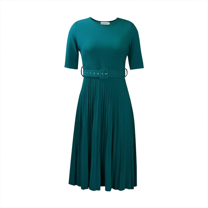 Pleated dress for women with a fitted belt and short sleeves Lune London