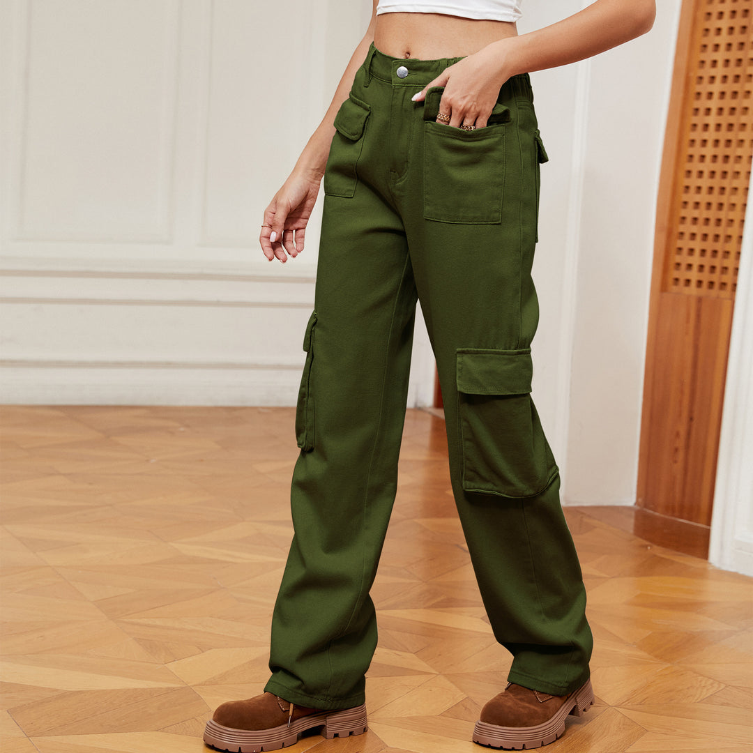 Ladies cargo suspenders with practical pockets and elastic waistband Lune London