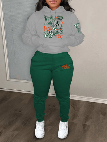 Women Sporty Hoodie and Jogging Pants Set with Creative Graphic Print Lune London