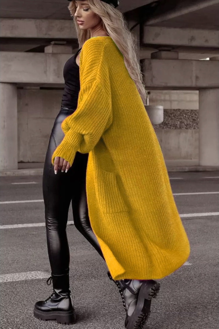 Ladies Thick Knit Cardigan with Ribbed Design and Large Pockets Lune London