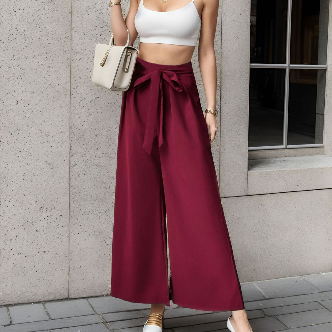 High-waisted wide-leg trousers for women with tie belt Lune London