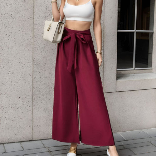 High-waisted wide-leg trousers for women with tie belt Lune London