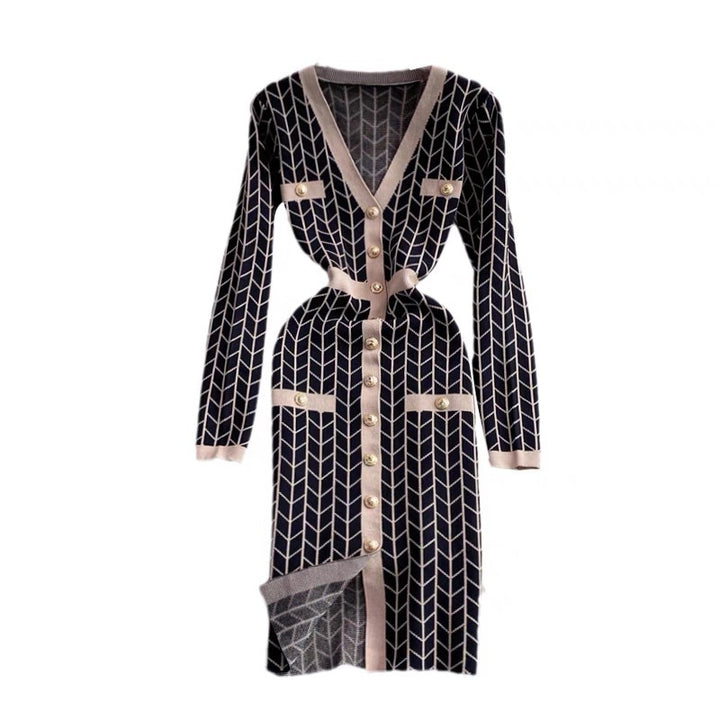Knit dress for women with button details and V-neck Lune London