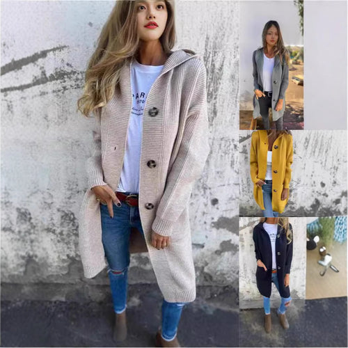 Women’s knit jacket with hood and decorative buttons Lune London