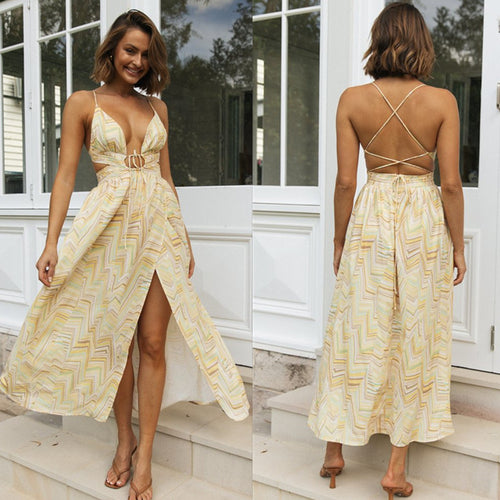 Robe maxi femme avec un détail de nœud complexe et une fente haute Chic & Stil