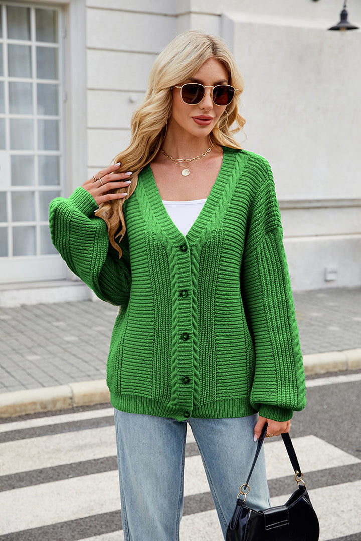 Ladies stylish knitted jacket with V-neck and button placket Lune London