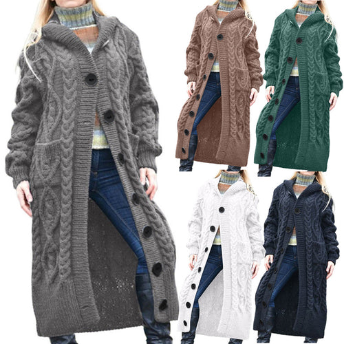 Ladies Long Cardigan with Cable Knit Pattern and Spacious Pockets Lune London