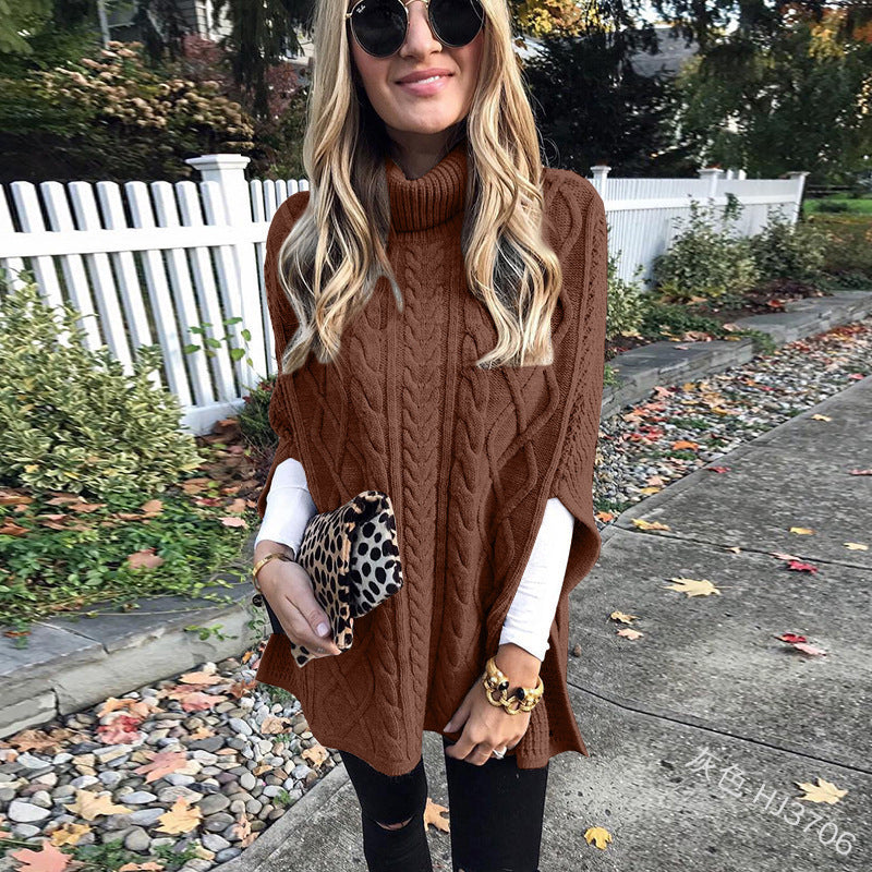 Knitted poncho for women with high collar Lune London