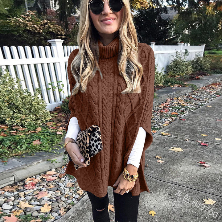 Knitted poncho for women with high collar Lune London