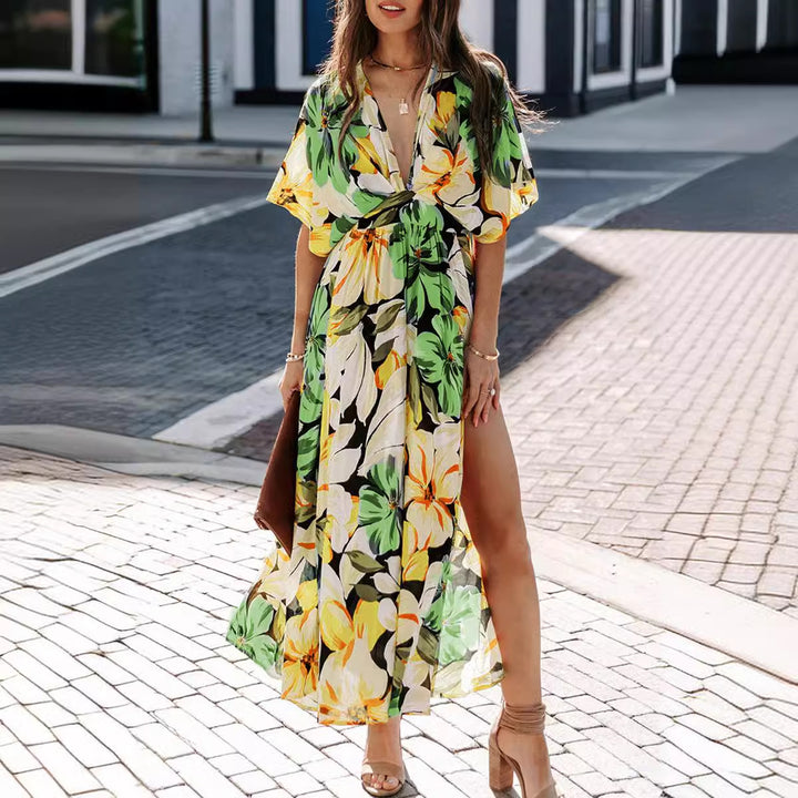 Maxi Dress for Women with Deep V-Neck and Chic & Stylish Side Slit