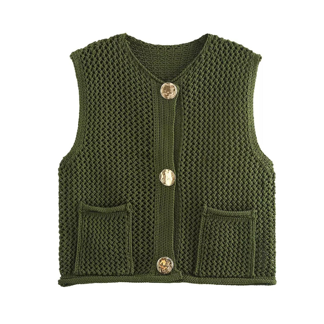 Lune London Women's Knit Vest with Buttons and Pockets