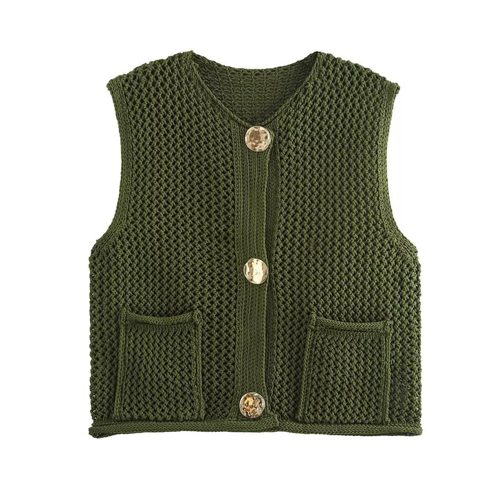 Lune London Women's Knit Vest with Buttons and Pockets