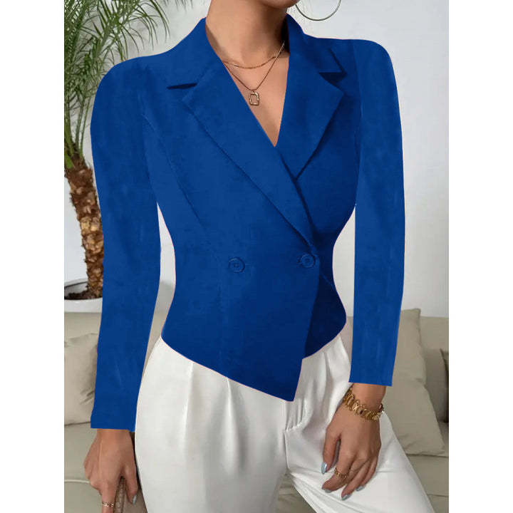 Elegant blazer jacket for women with a double button closure and a curved hem Lune London