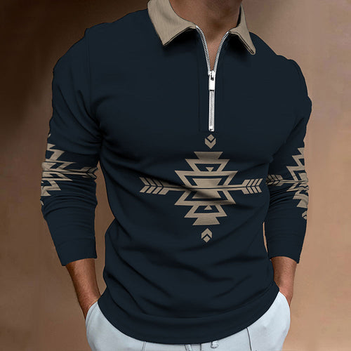 Long sleeve shirt for men with a modern ethnic design and a high-quality zipper Lune London
