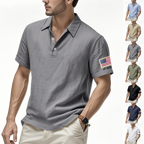 Men's sporty polo with American flag pattern and moisture-wicking technology Lune London