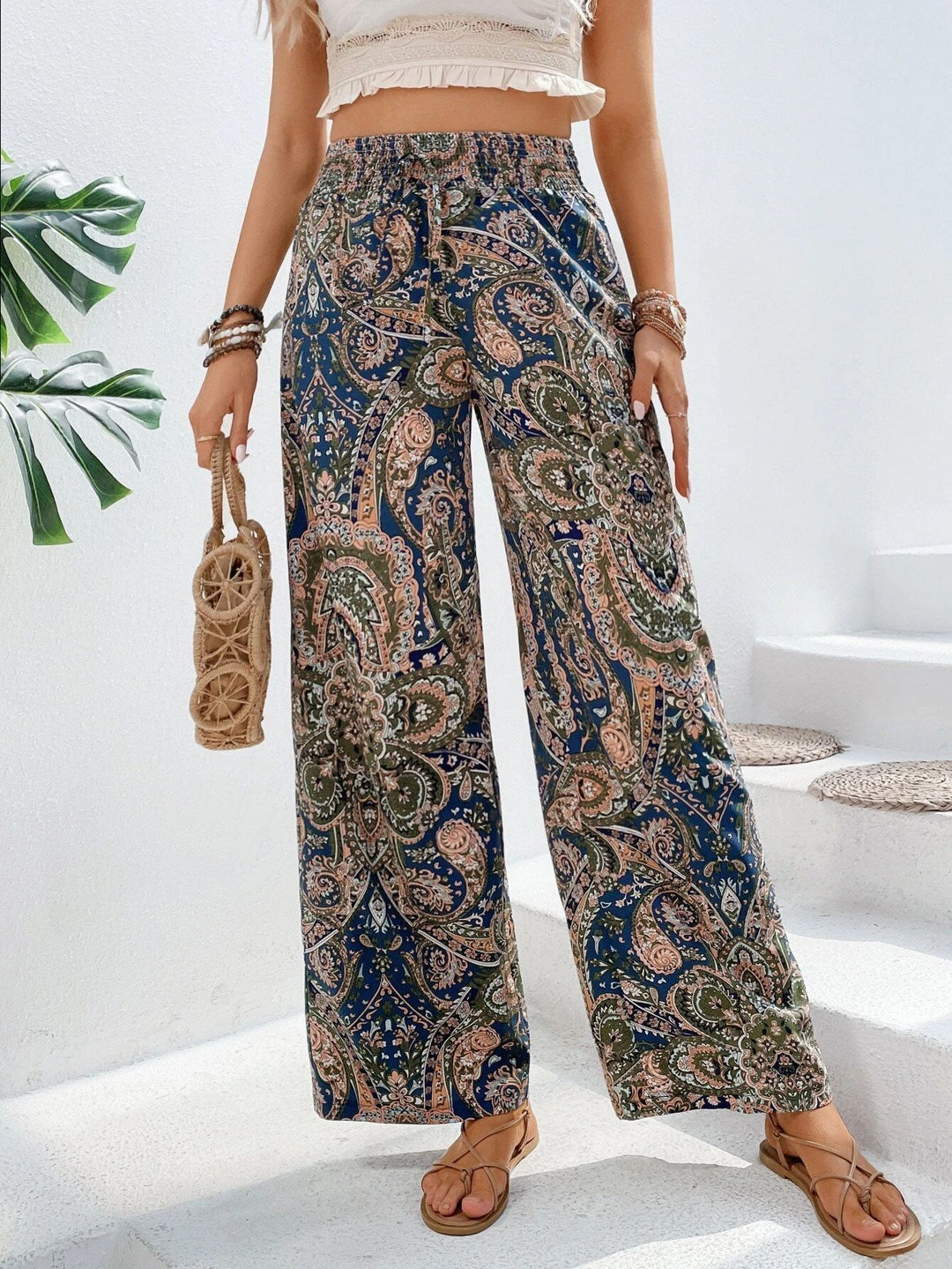 Wide Palazzo Pants for Women with an Elegant Paisley Pattern Lune London