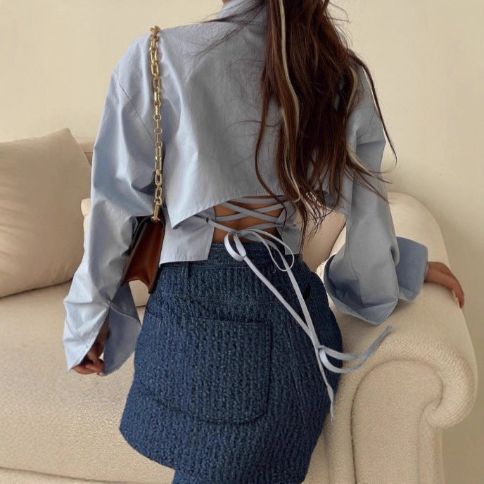 Ladies Elegant cotton blouse with asymmetrical cut and long sleeves Lune London
