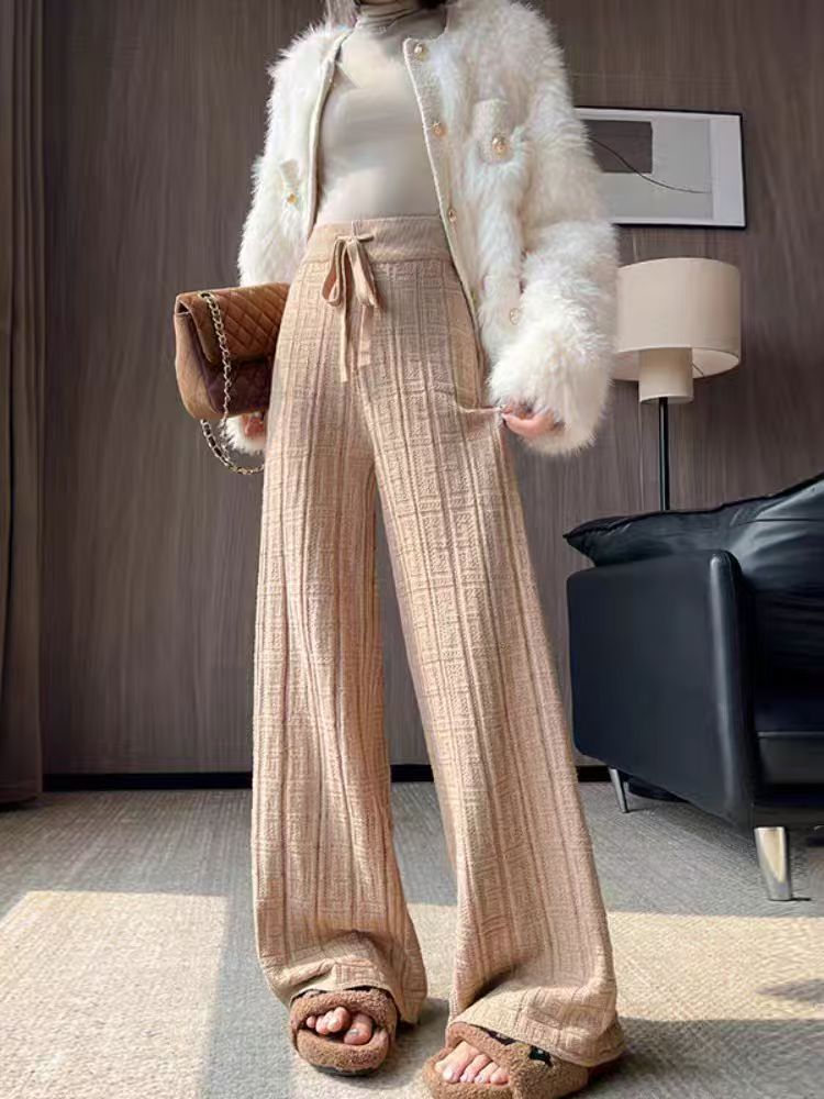 Pantalon palazzo élégant pour dames avec taille haute et ceinture à nouer sur le côté Chic & Stil
