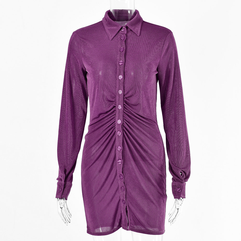Mid-length shirt dress for women with button placket and gathers Lune London