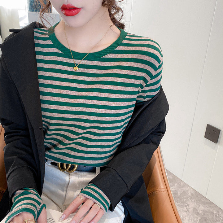 Women Long Sleeve Shirt with Maritime Striped Pattern Chic & Stil