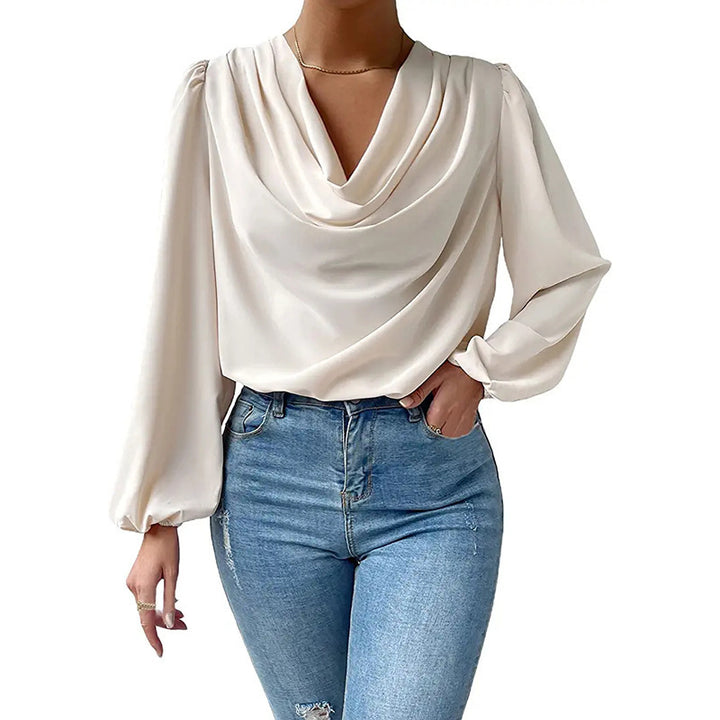 Elegant blouse for women with deep V-neck and casual puff sleeves Lune London