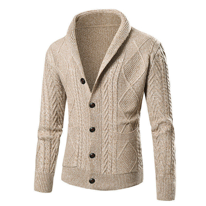 Men's knit jacket with modern cable pattern and applied pockets Lune London