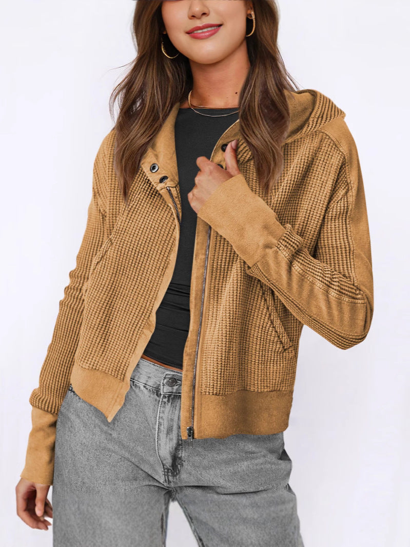 Casual zip-up jacket for women with hood and textured design Lune London