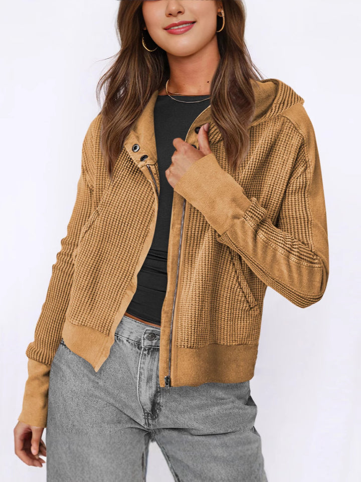 Casual zip-up jacket for women with hood and textured design Lune London