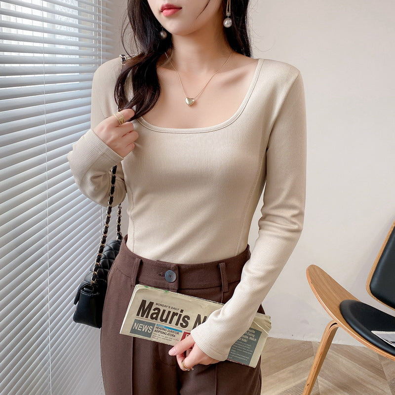 Women’s long-sleeved ribbed top with modern square neckline Chic & Stil