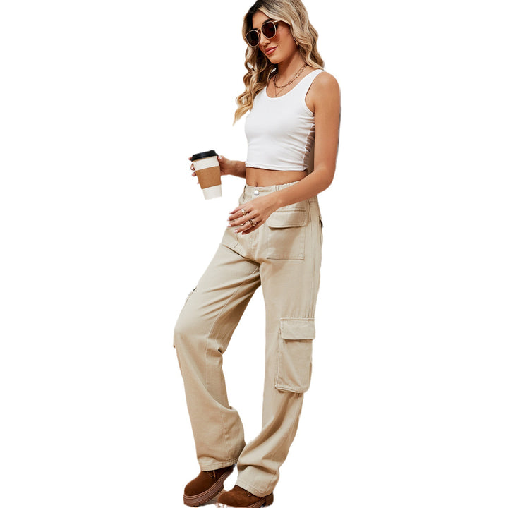 Ladies cargo suspenders with practical pockets and elastic waistband Lune London