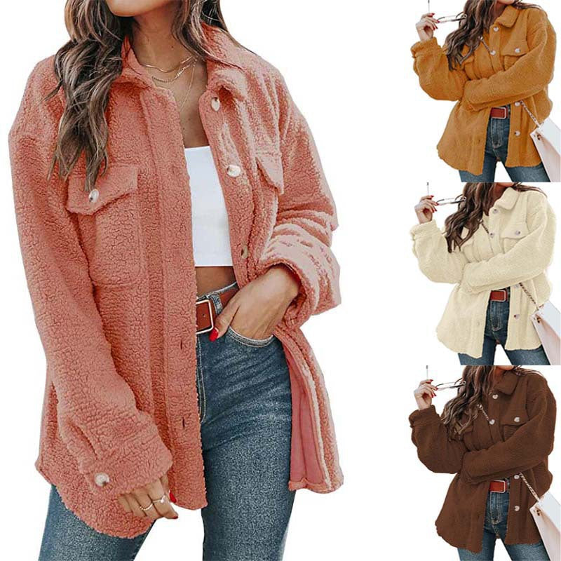 Ladies Comfortable Fleece Jacket with Practical Pockets and Chic Button Placket Style