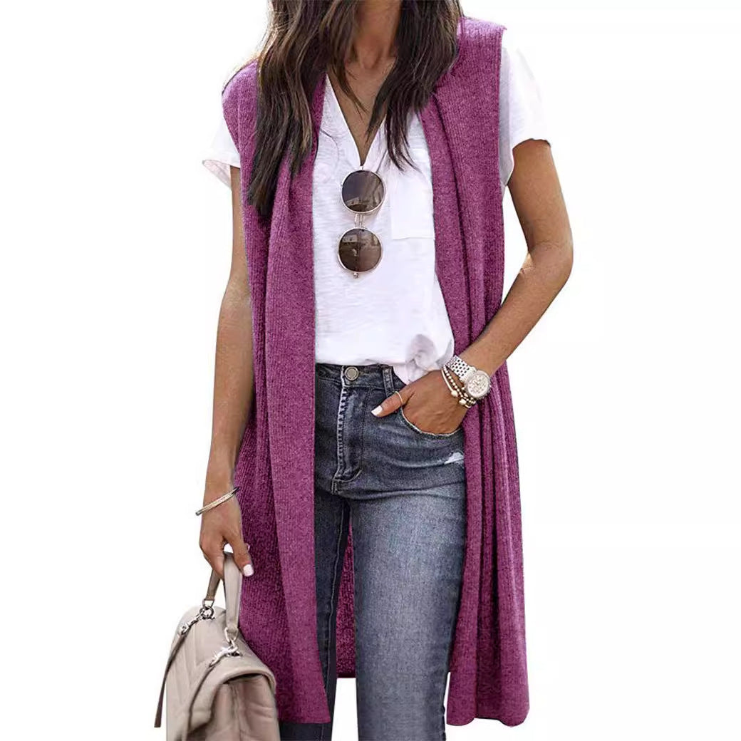 Women's Knitted Vest In A Casual Oversized Design with Open Fronts and Short Sleeve Length Lune London