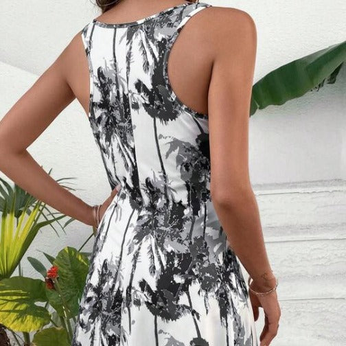 Casual summer dress for women with modern palm pattern Lune London