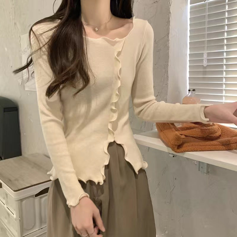 Haut Élegant pour Femme à Manches Longues avec Ourlet Ondulé et Détails Tendance Chic & Stil