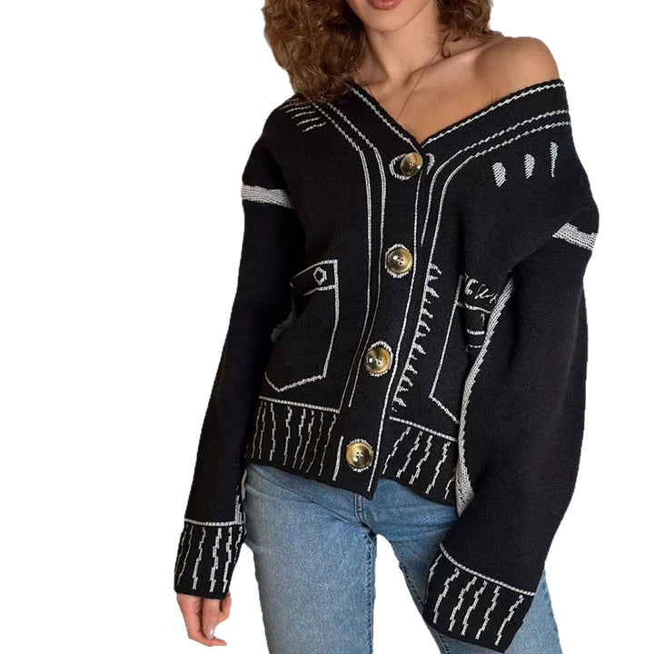 Cardigan pour femmes avec design asymétrique et boutons contrastés Chic & Stil
