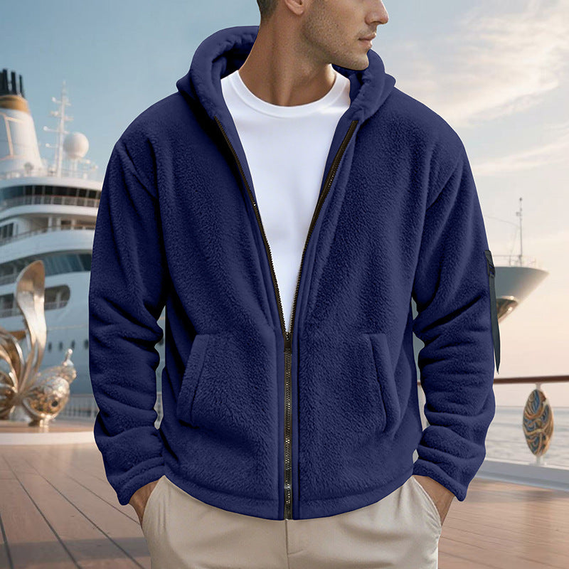 Fleece jacket for men with practical zipper and hood Lune London