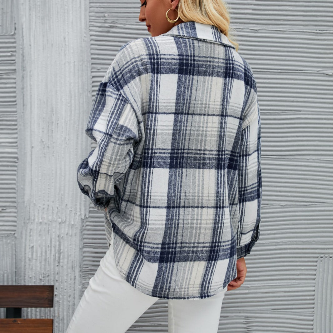 Chic and Stylish Women’s Casual Flannel Check Shirt Jacket