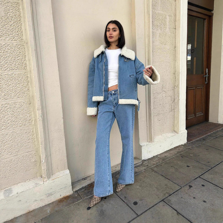 Casual transition jacket for women with faux fur collar Lune London